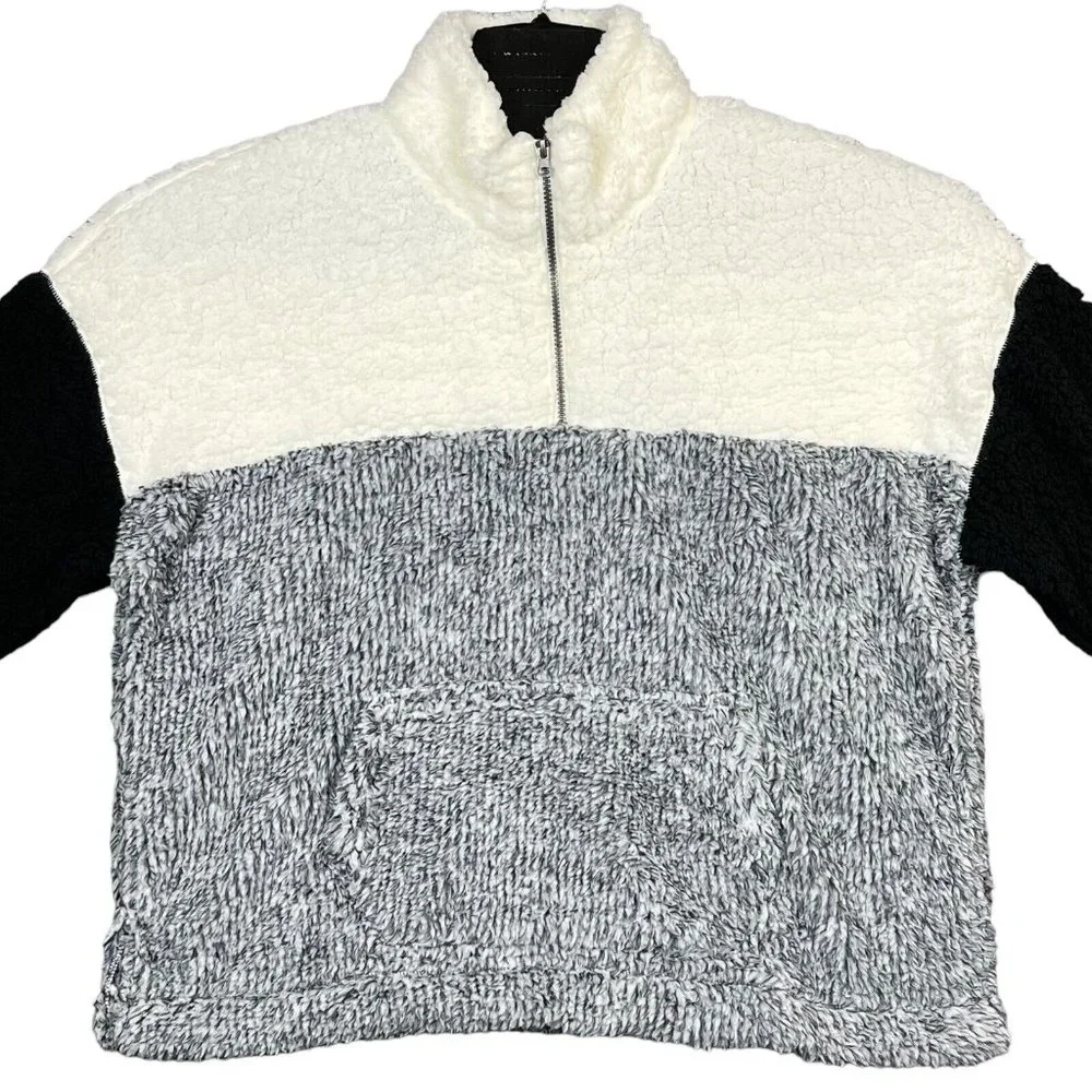 True Craft Womens Sherpa Pullover Sweater Size 1X‎ Black Gray Warm & Comfy